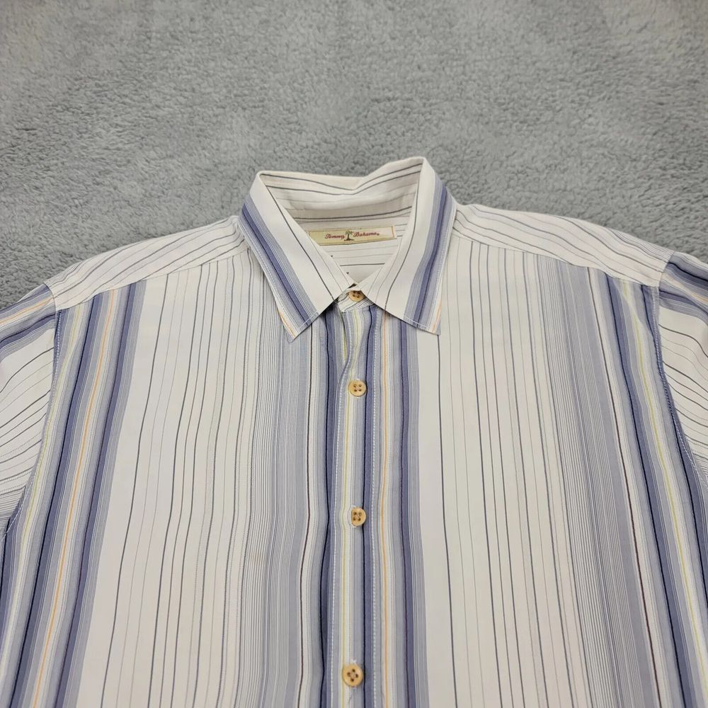 Tommy Bahama Shirt Mens Medium Tan Striped Silk Long Sleeve Button Up Relax - Picture 2 of 13